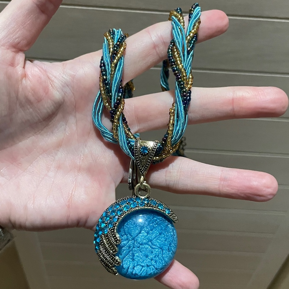 Blue Boho Circle Beaded Pendant